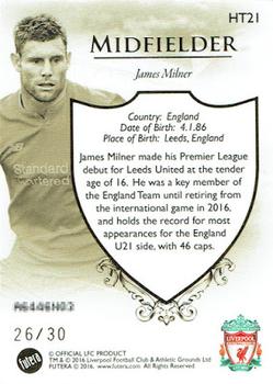 2016 Futera Unique Liverpool Premier - Heritage #HT21 James Milner Back