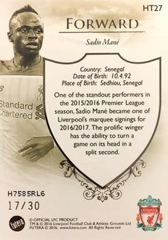 2016 Futera Unique Liverpool Premier - Heritage #HT27 Sadio Mane Back