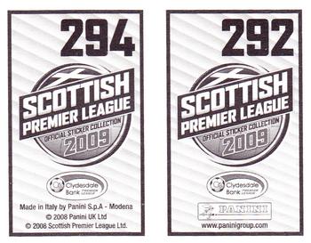2009 Panini Scottish Premier League Stickers #292 / 294 John Rankin / Dean Shiels Back