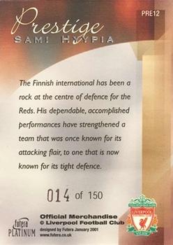 2001 Futera Platinum Prestige Liverpool #PRE12 Sami Hyypia Back