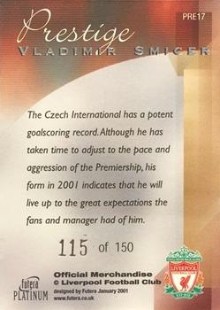 2001 Futera Platinum Prestige Liverpool #PRE17 Vladimir Smicer Back