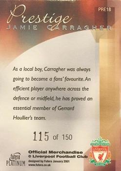 2001 Futera Platinum Prestige Liverpool #PRE18 Jamie Carragher Back
