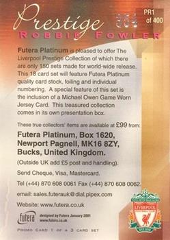 2001 Futera Platinum Prestige Liverpool - Prestige Promo #PR1 Robbie Fowler Back