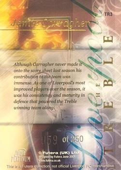 2001 Futera Platinum Liverpool The Treble #TR3. Jamie Carragher Back