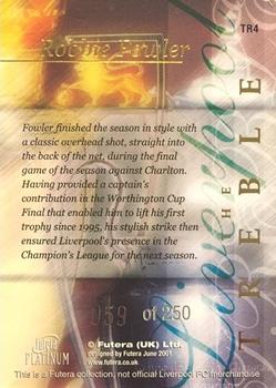 2001 Futera Platinum Liverpool The Treble #TR4. Robbie Fowler Back