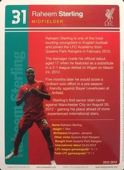 2012-13 Tin Concepts FC Legends Liverpool #NNO Raheem Sterling Back