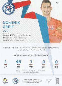 2019-20 SportZoo Futbalové Slovensko - Slovenskí Sokoli #R01 Dominik Greif Back
