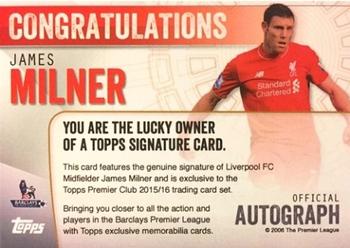 2015-16 Topps Premier Club - Signatures #NNO James Milner Back