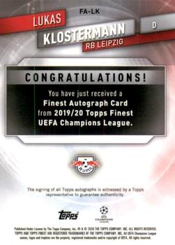 2019-20 Finest UEFA Champions League - Finest Autographs Gold #FA-LK Lukas Klostermann Back