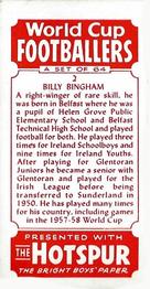 1958 D.C. Thomson Hotspur World Cup Footballers #2 Billy Bingham Back