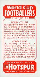 1958 D.C. Thomson Hotspur World Cup Footballers #5 Bobby Collins / Bobby Evans Back