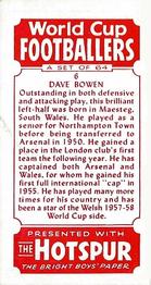 1958 D.C. Thomson Hotspur World Cup Footballers #6 Dave Bowen Back