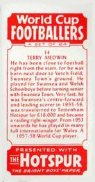 1958 D.C. Thomson Hotspur World Cup Footballers #14 Terry Medwin Back