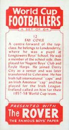 1958 D.C. Thomson Rover World Cup Footballers #12 Fay Coyle Back