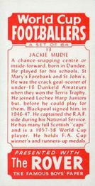1958 D.C. Thomson Rover World Cup Footballers #13 Jackie Mudie Back