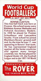 1958 D.C. Thomson Rover World Cup Footballers #16 Ronnie Clayton Back