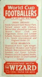1958 D.C. Thomson Wizard World Cup Footballers #10 Jimmy Greaves / Peter Brabrook Back