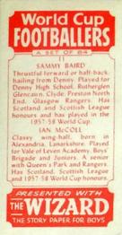 1958 D.C. Thomson Wizard World Cup Footballers #11 Sammy Baird / Ian McColl Back
