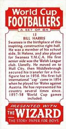 1958 D.C. Thomson Wizard World Cup Footballers #13 Bill Harris Back