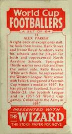 1958 D.C. Thomson Wizard World Cup Footballers #14 Alex Parker Back