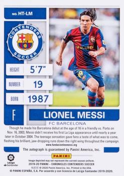 2019-20 Panini Chronicles - Contenders Historic Rookie Ticket Autographs Championship #HT-LM Lionel Messi Back