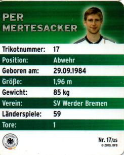 2010 Rewe DFB Team #17 Per Mertesacker Back