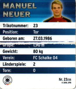 2010 Rewe DFB Team #23 Manuel Neuer Back