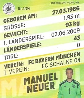 2014 REWE DFB 2014 Team #1 Manuel Neuer Back