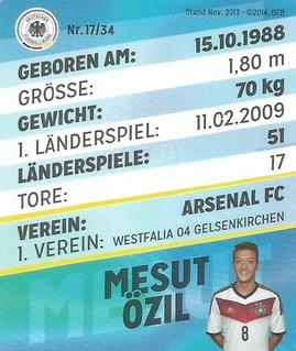 2014 REWE DFB 2014 Team #17 Mesut Ozil Back