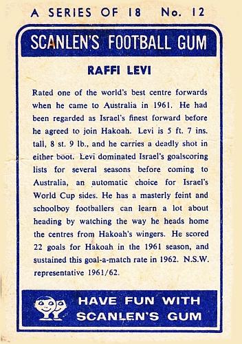 1963 Scanlen's #12 Rafi Levy Back