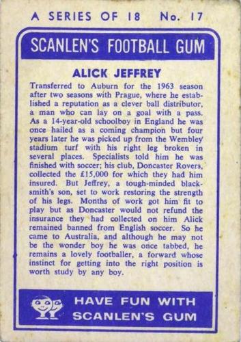 1963 Scanlen's #17 Alick Jeffrey Back