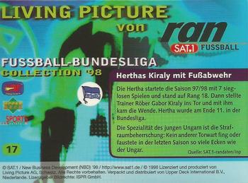 1998 Upper Deck 3D Living Pictures Fussball Bundesliga #17 Gabor Kiraly Back