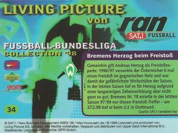 1998 Upper Deck 3D Living Pictures Fussball Bundesliga #34 Andreas Herzog Back