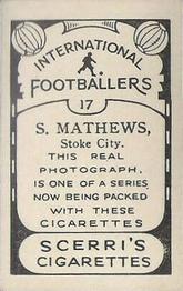1936 Scerri's Cigarettes International Footballers #17. Stanley Mathews Back
