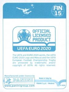2020 Panini UEFA Euro 2020 International Stickers Preview #FIN15 Sauli Vaisanen Back