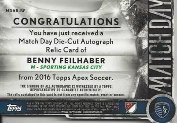 2016 Topps Apex MLS - Match Day Die Cut Autograph Relics Orange #MDAR-BF Benny Feilhaber Back