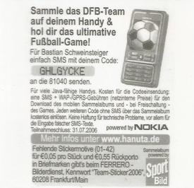 2006 Ferrero WM 2006 DFB Team #36 Bastian Schweinsteiger Back