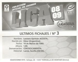 2008-09 Panini Este Spanish Liga - Ultimos Fichajes #3 Lautaro Acosta Back