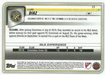 2020 Bowman MLS - Yellow #17 Luis Diaz Back