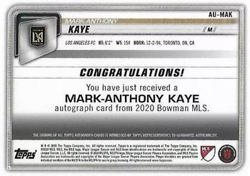 2020 Bowman MLS - Autographs #AU-MAK Mark-Anthony Kaye Back