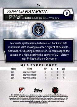 2020 Topps MLS #69 Ronald Matarrita Back