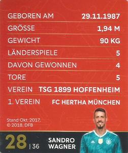 2018 REWE Weltmeister Sonderalbum DFB #28 Sandro Wagner Back