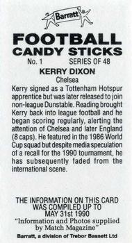 1990-91 Barratt Football Candy Sticks #1 Kerry Dixon Back
