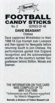 1990-91 Barratt Football Candy Sticks #2 Dave Beasant Back