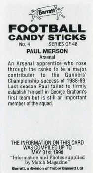1990-91 Barratt Football Candy Sticks #4 Paul Merson Back