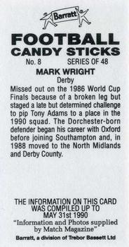 1990-91 Barratt Football Candy Sticks #8 Mark Wright Back