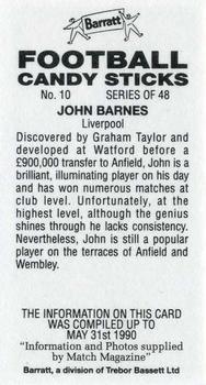 1990-91 Barratt Football Candy Sticks #10 John Barnes Back