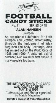 1990-91 Barratt Football Candy Sticks #11 Alan Hansen Back