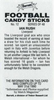 1990-91 Barratt Football Candy Sticks #12 Ian Rush Back