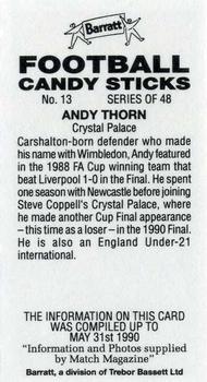 1990-91 Barratt Football Candy Sticks #13 Andy Thorn Back